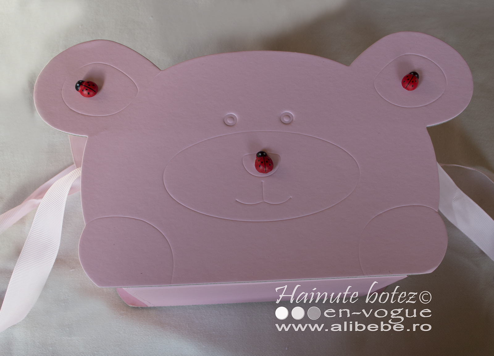 Botez/maternitate ursulet roz cu buburuze (set 10 piese), 0-4 luni